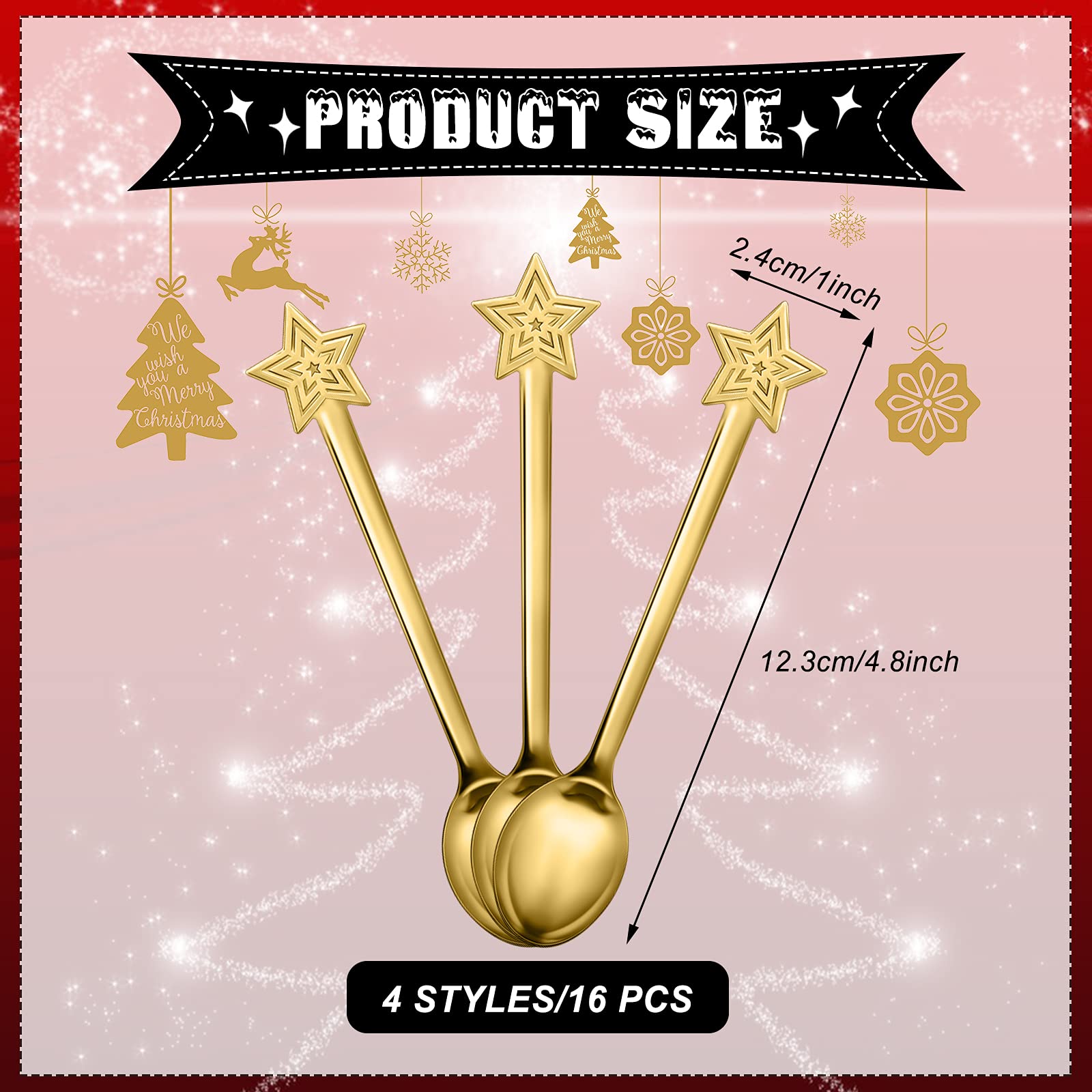 16 Pieces Christmas Spoon Set Christmas Stirring Spoon Creative Stainless Steel Coffee Spoon Tea Spoon Soup Spoon Dessert Spoon